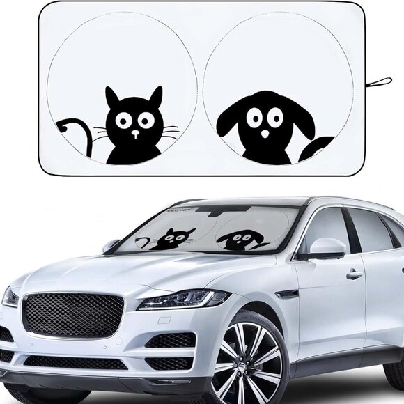 Car Windshield Sunshade with Pet Design, Cute Dog & Cat Cartoon Front Windshield - Picture 1 of 9